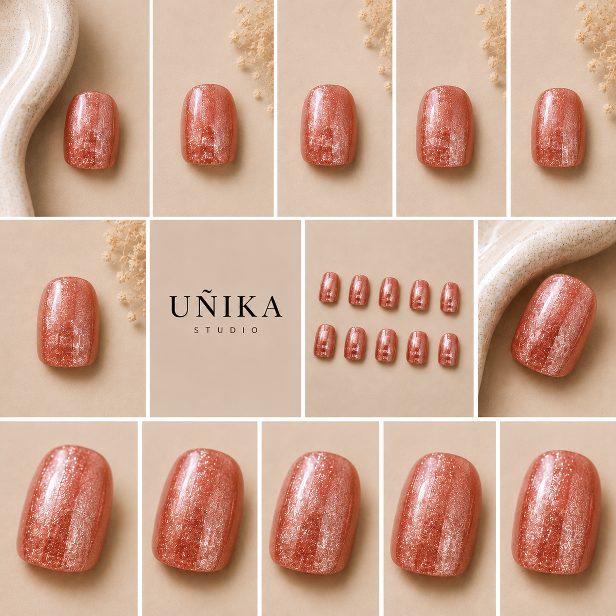 Coral Cat Eye | Uñas Press On Hechas a Mano