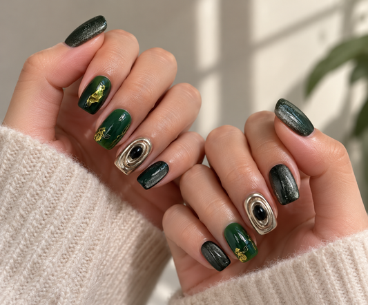 Bosque de Jade | Uñas Press On Hechas a Mano