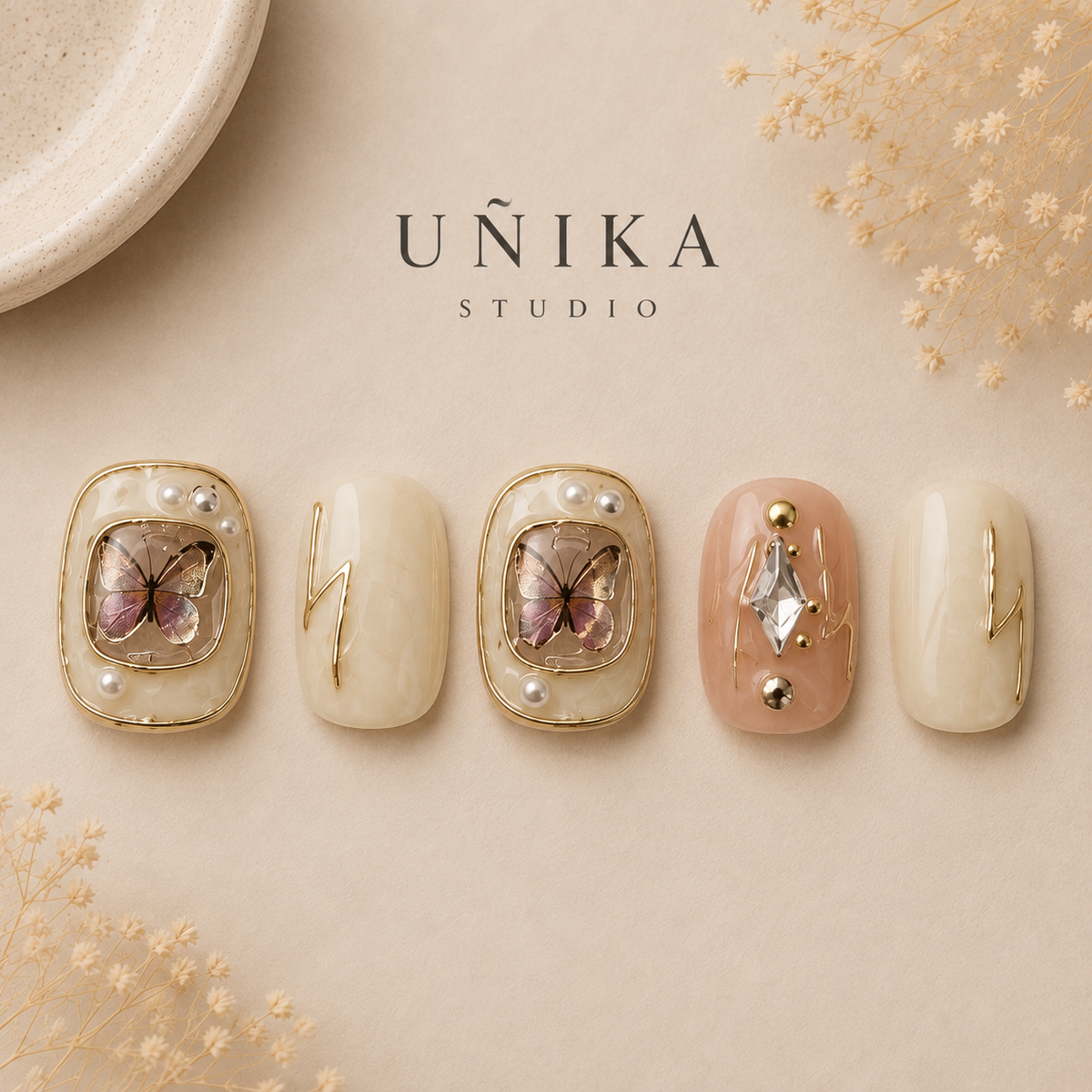 Mariposa de Nácar | Uñas Press On Hechas a Mano