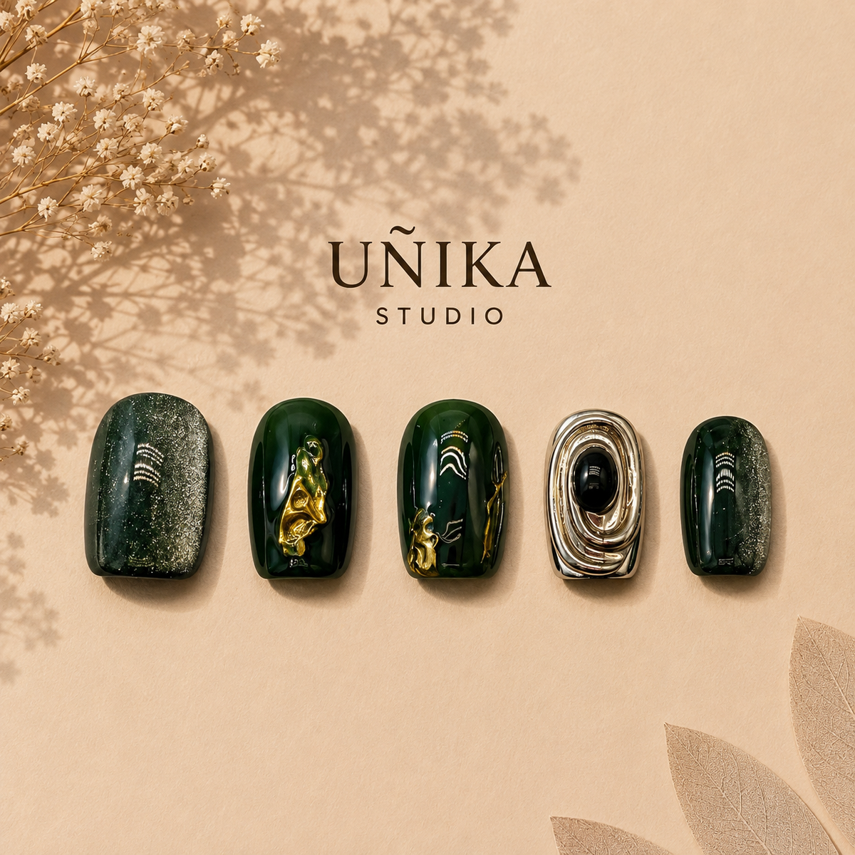 Bosque de Jade | Uñas Press On Hechas a Mano