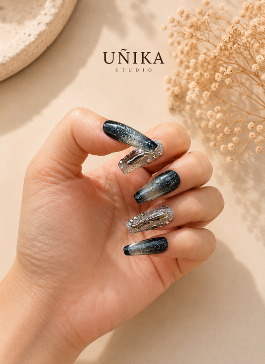 Carbón Estelar | Uñas Press On Hechas a Mano