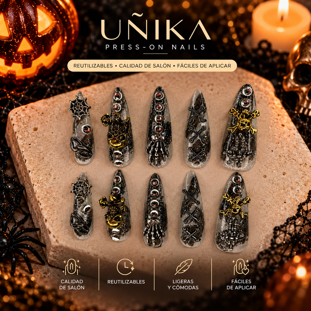 Colección Halloween A01S006 | Uñas Press On Hechas a Mano