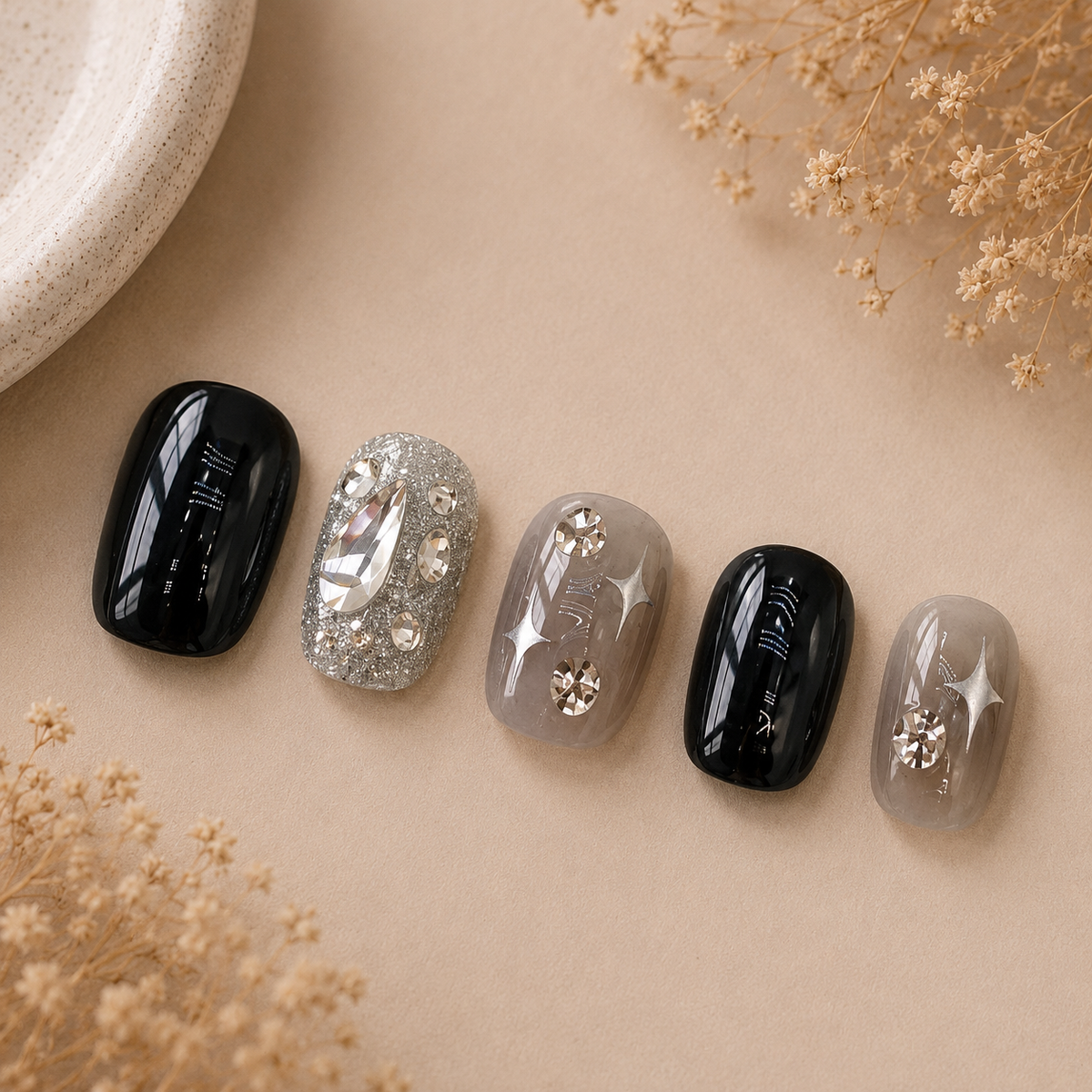 Estrella Ónix  | Uñas Press On Hechas a Mano