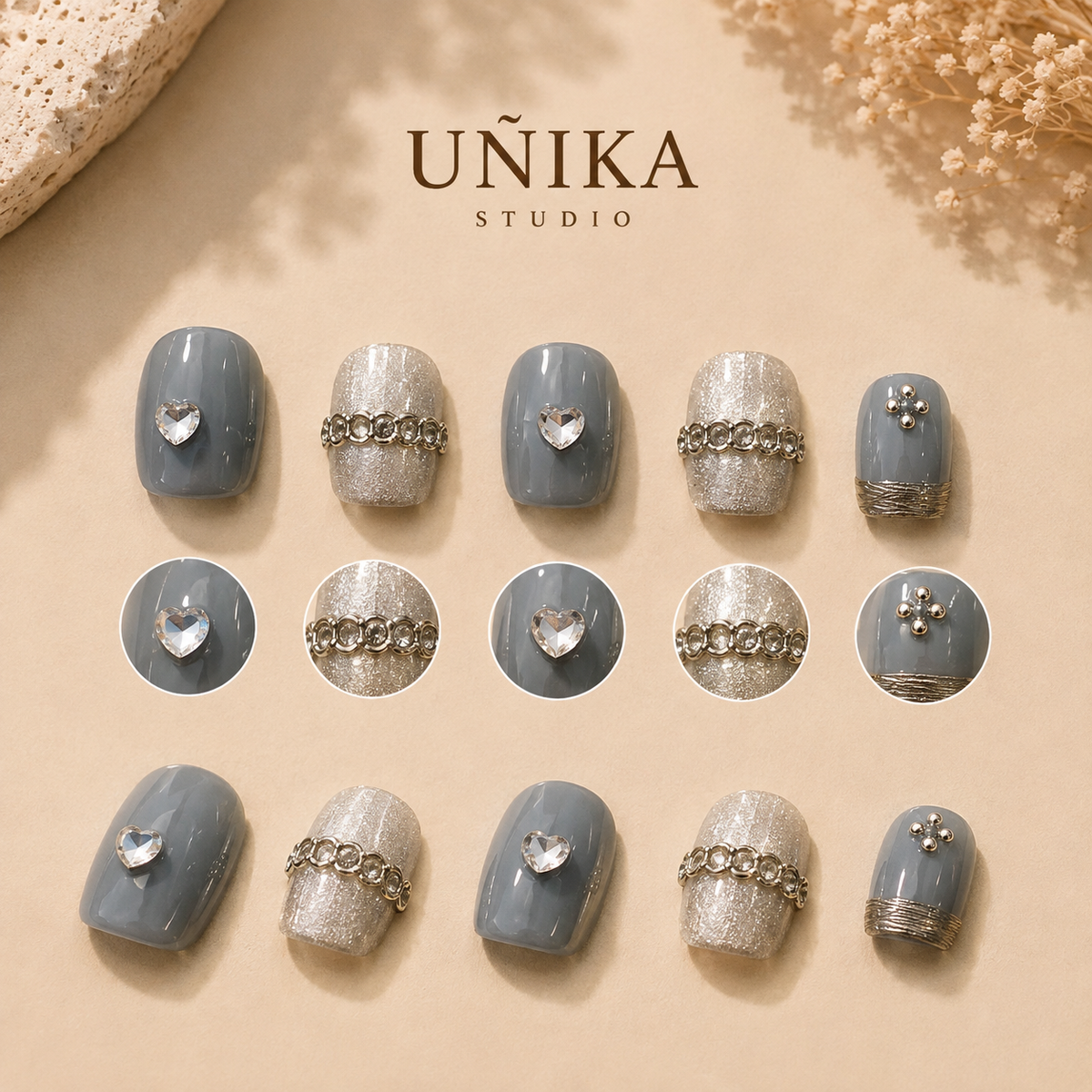 Cristal Glacial | Uñas Press On Hechas a Mano