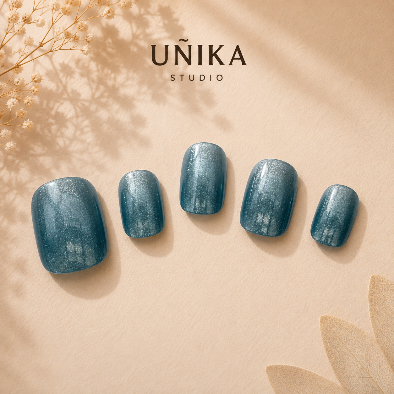Aquamarina Cat Eye | Uñas Press On Hechas a Mano