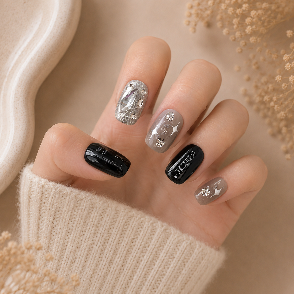 Estrella Ónix  | Uñas Press On Hechas a Mano