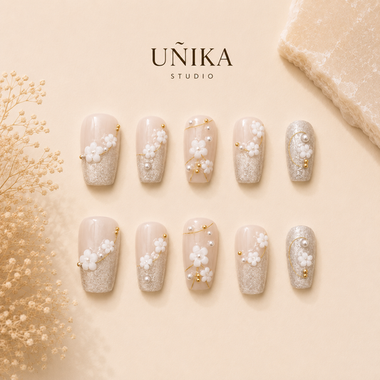 Jardín Perla | Uñas Press On Hechas a Mano