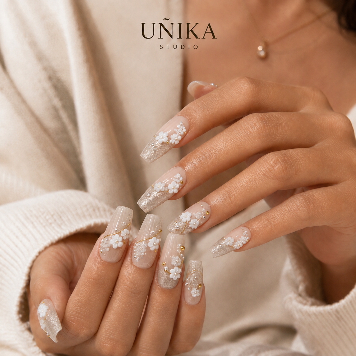 Jardín Perla | Uñas Press On Hechas a Mano
