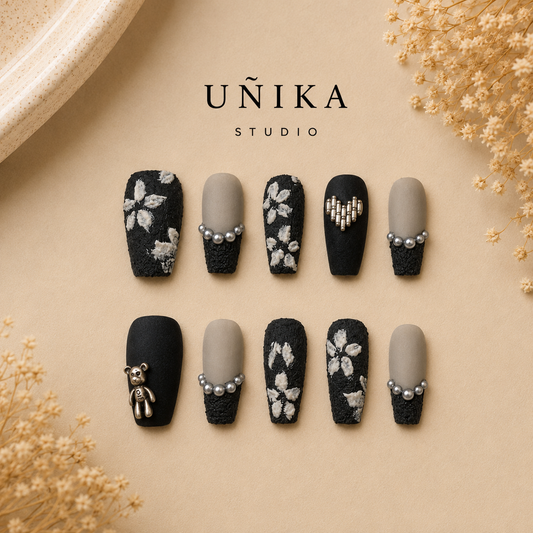 Elegancia Negra | Uñas Press On Hechas a Mano