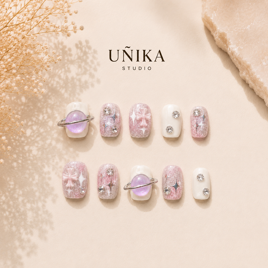 Saturno Rosa | Uñas Press On Hechas a Mano