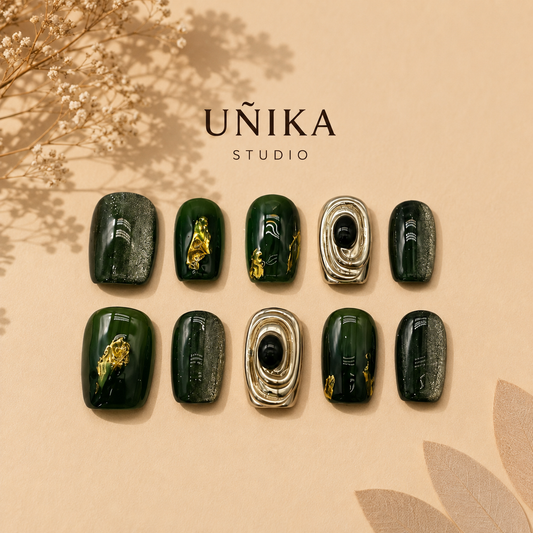Bosque de Jade | Uñas Press On Hechas a Mano