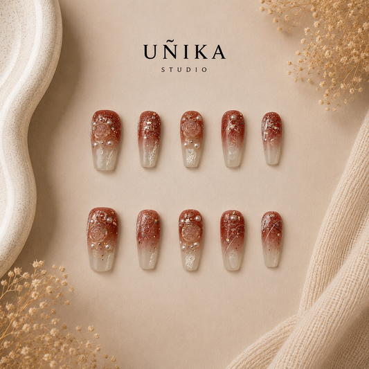 Velo de Rosa | Uñas Press On Hechas a Mano