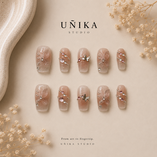 Mariposa Cristal | Uñas Press On Hechas a Mano