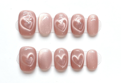 Corazón Cat Eye | Uñas Press On Hechas a Mano
