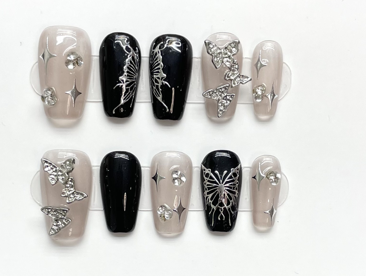 Mariposa Plata | Uñas Press On Hechas a Mano