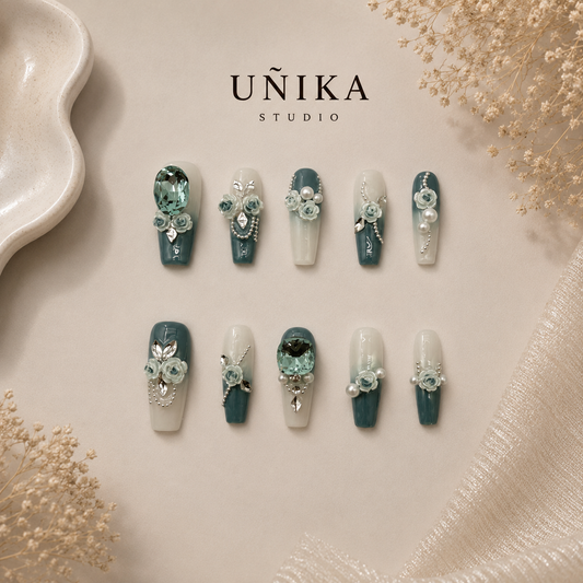 Jardín de Jade | Uñas Press On Hechas a Mano