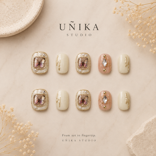 Mariposa de Nácar | Uñas Press On Hechas a Mano