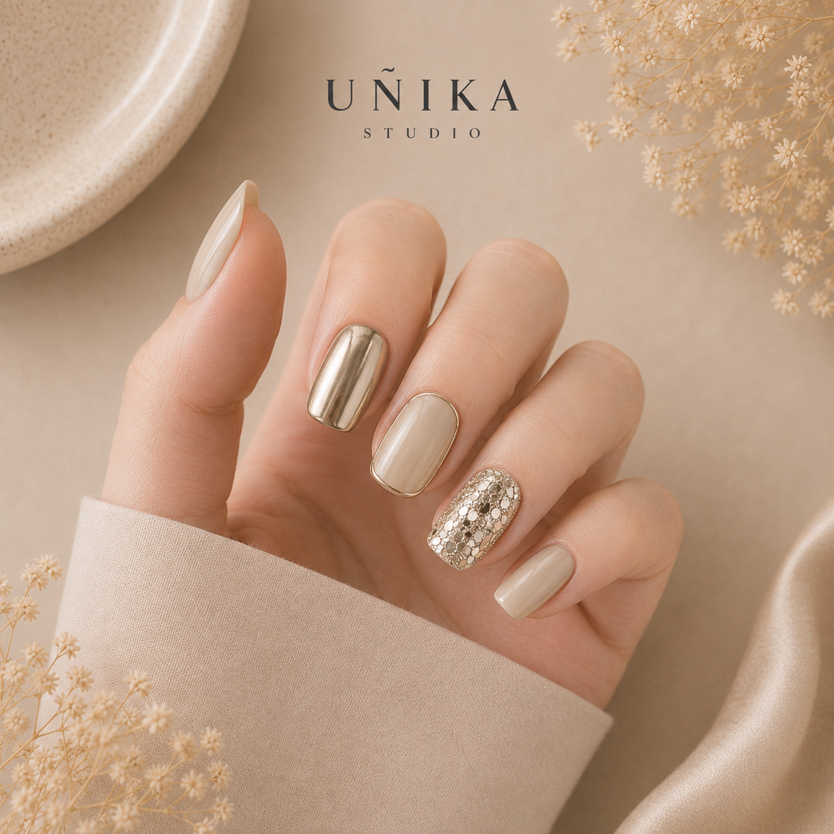 Seda Dorada | Uñas Press On Hechas a Mano