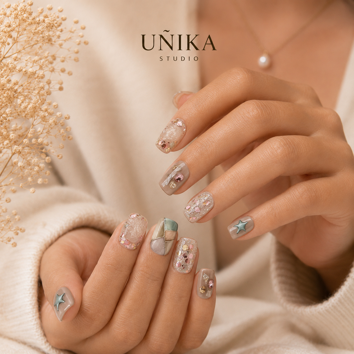 Perla Cristal | Uñas Press On Hechas a Mano