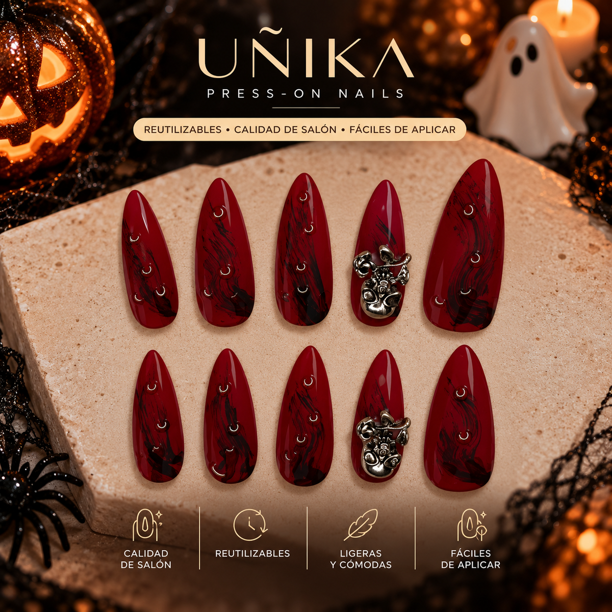 Colección Halloween A01S008 | Uñas Press On Hechas a Mano