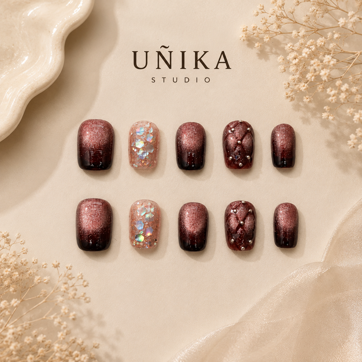 Vino Estelar | Uñas Press On Hechas a Mano