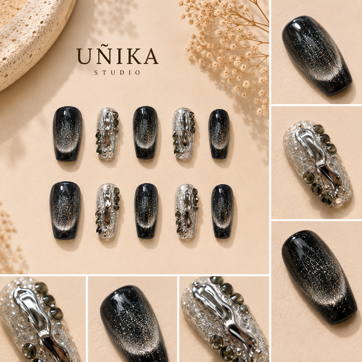 Stellar Charcoal | Handmade Press-On Nails