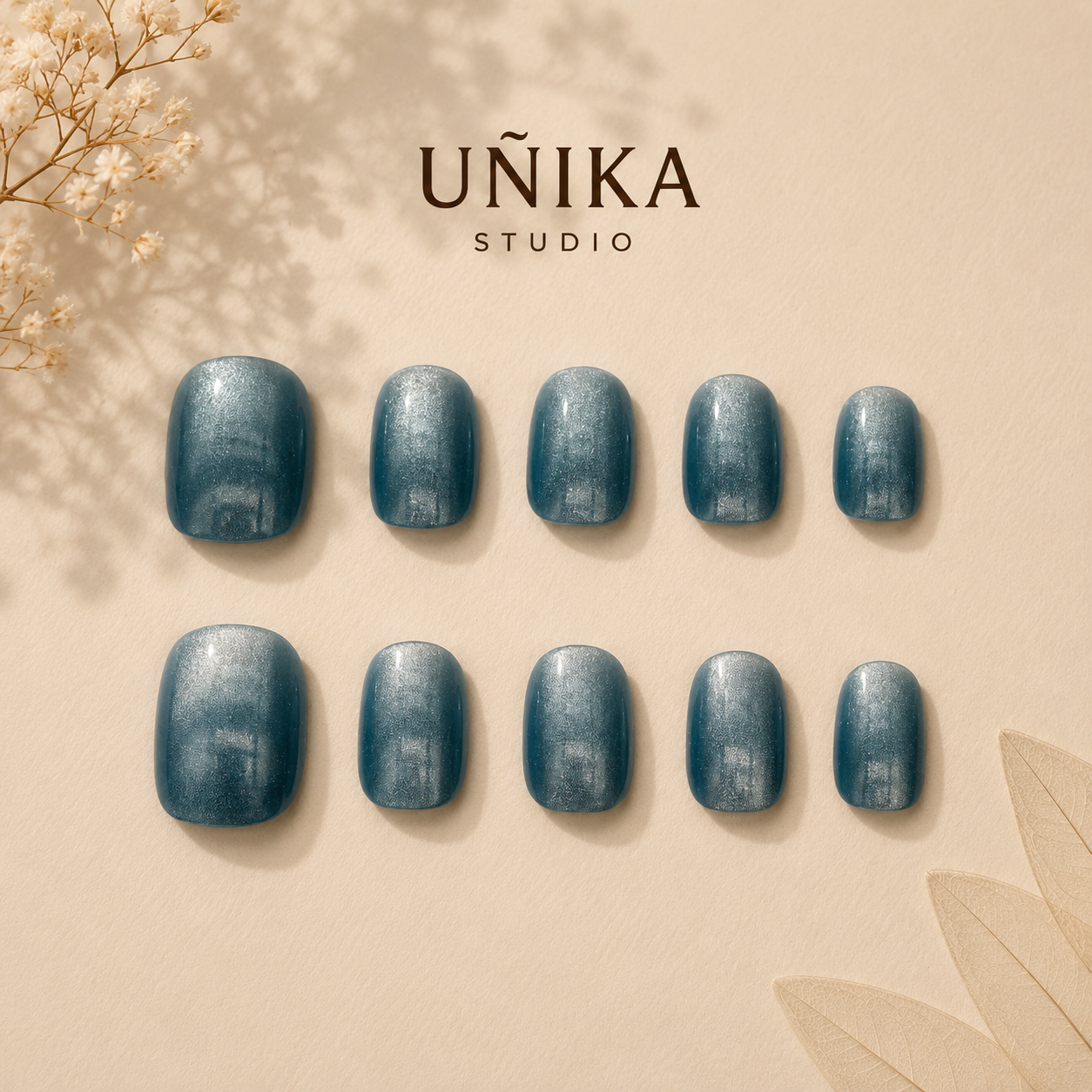 Aquamarina Cat Eye | Uñas Press On Hechas a Mano