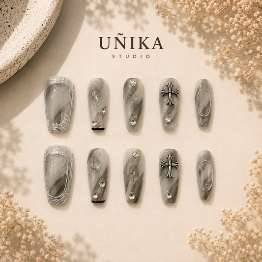 Bruma Plateada | Uñas Press On Hechas a Mano