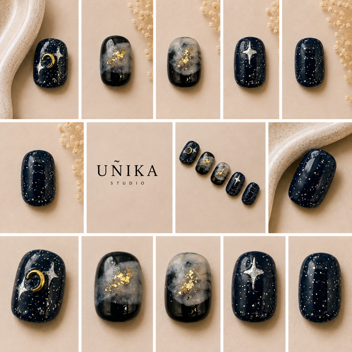 Cosmos Azul | Uñas Press On Hechas a Mano