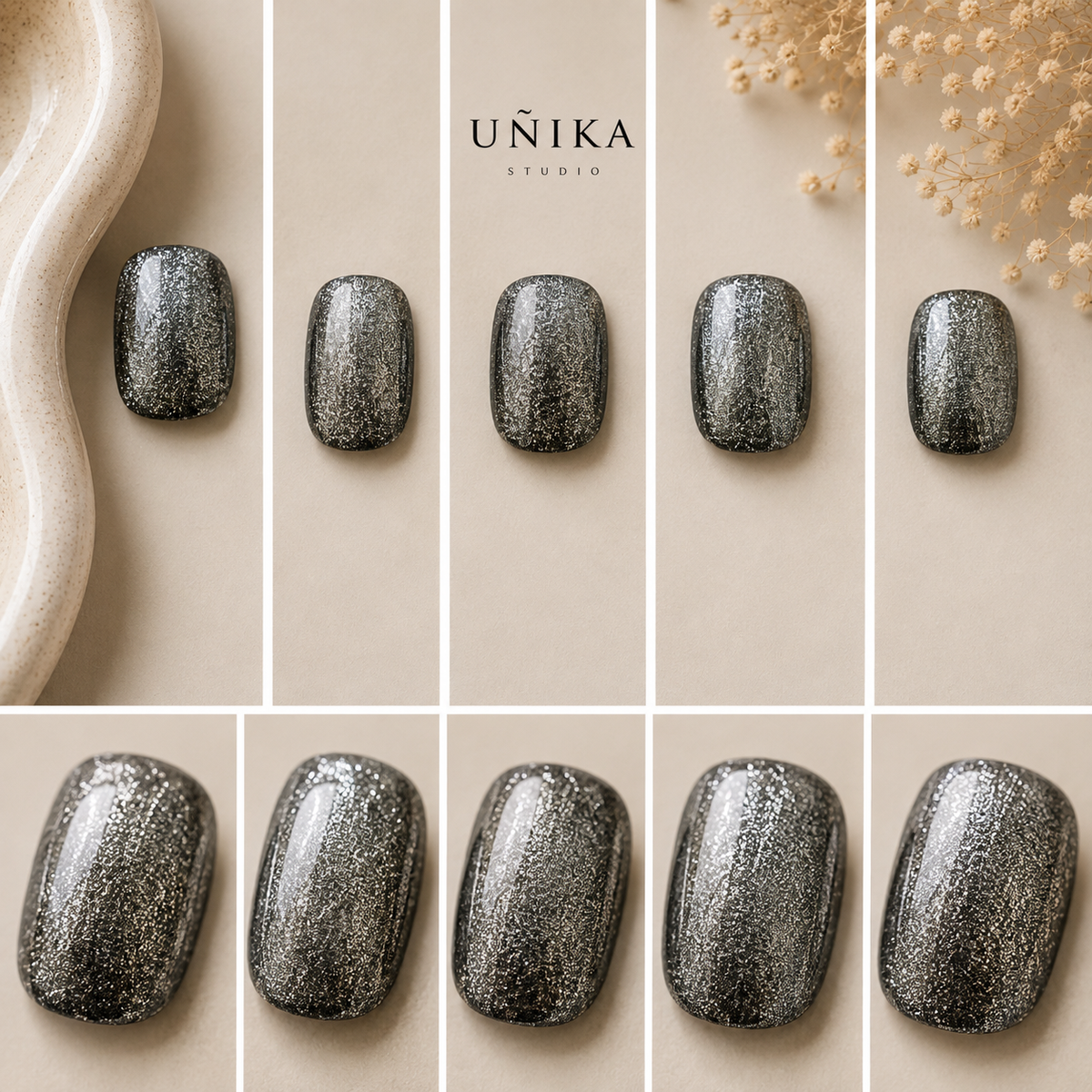 Grafito Satinado | Uñas Press On Hechas a Mano