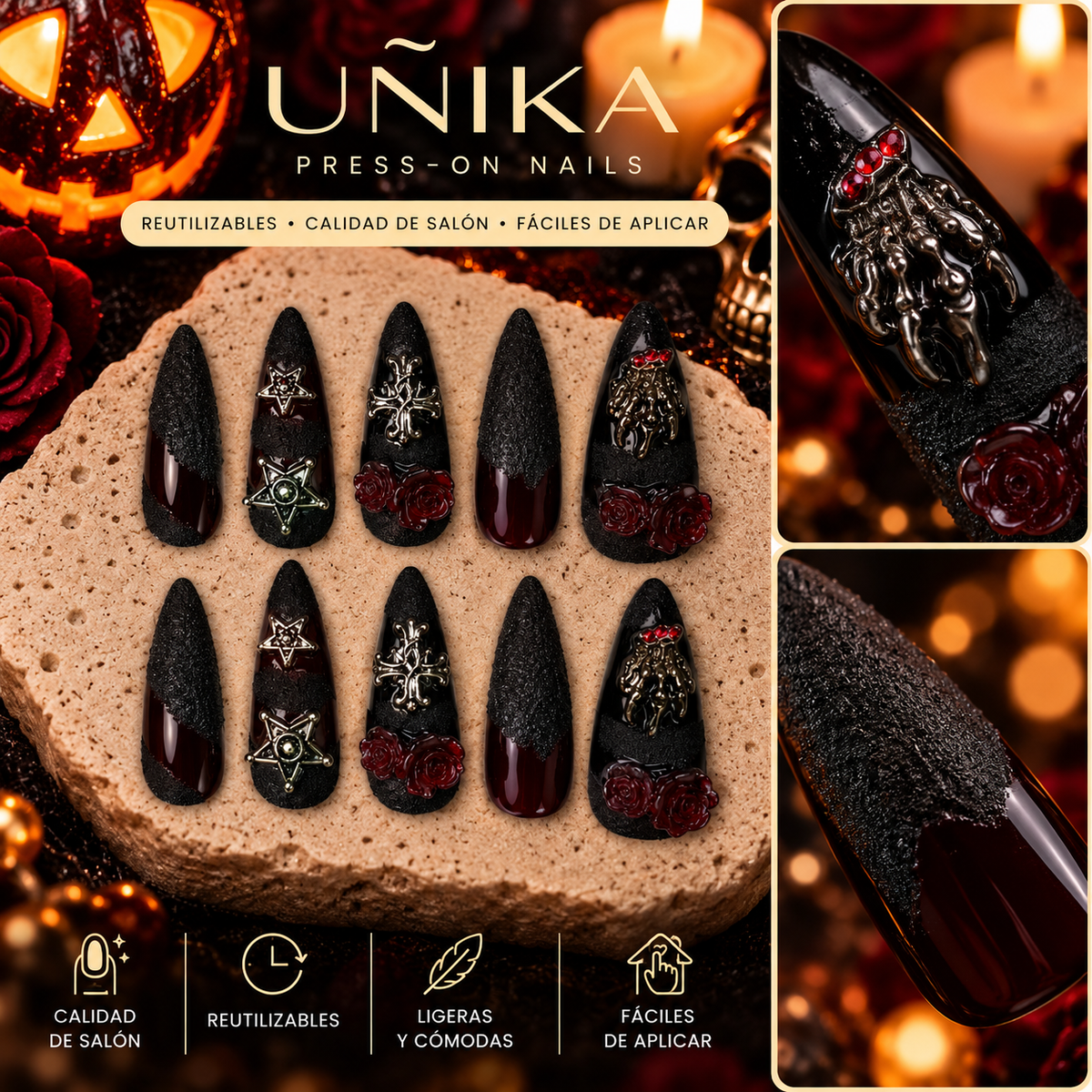 Colección Halloween A01S007 | Uñas Press On Hechas a Mano