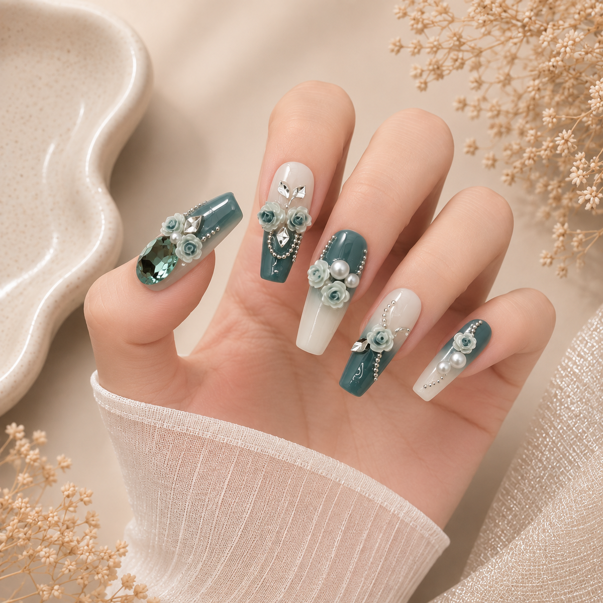 Jardín de Jade | Uñas Press On Hechas a Mano