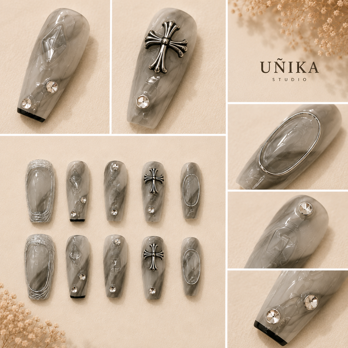 Bruma Plateada | Uñas Press On Hechas a Mano