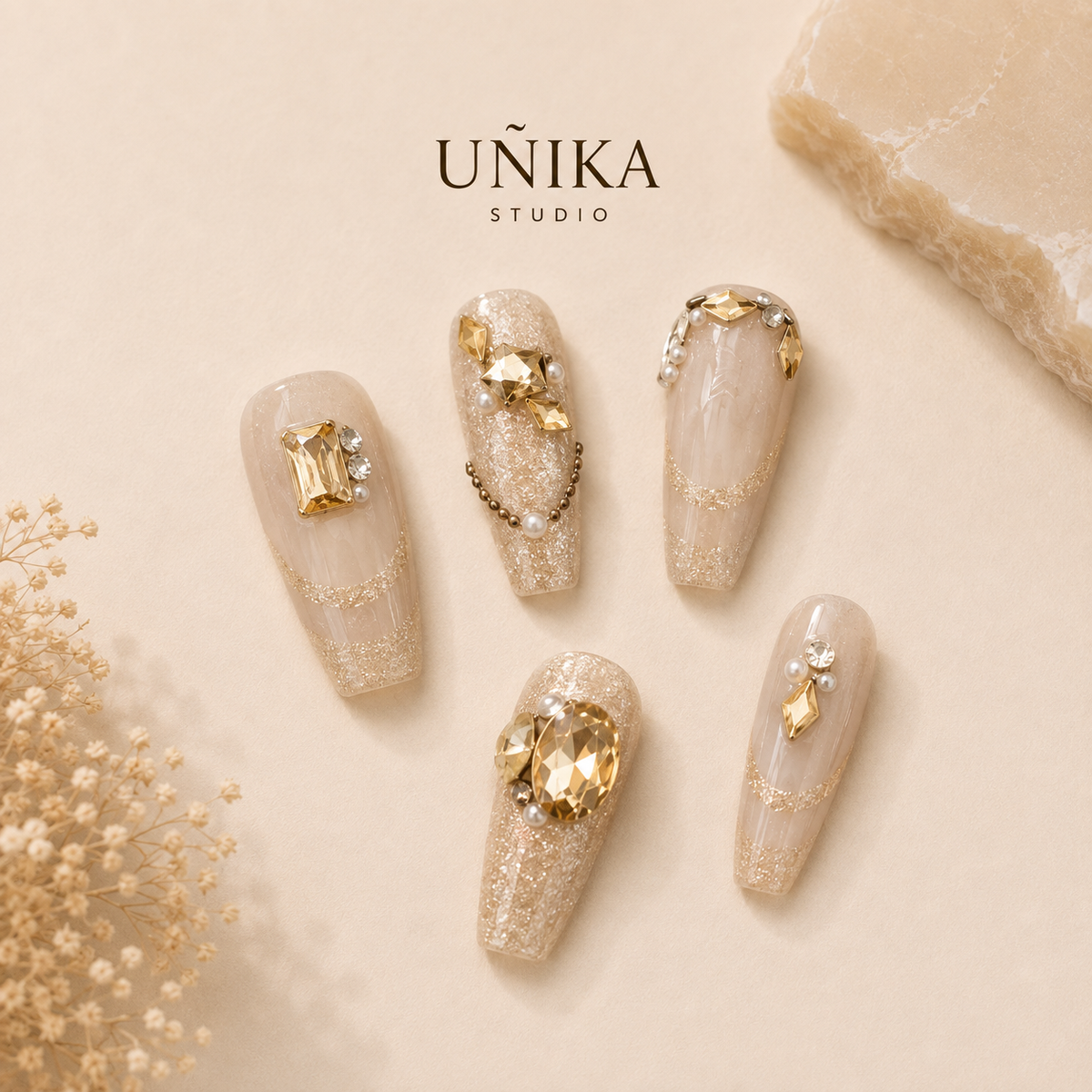 Destello Dorado | Uñas Press On Hechas a Mano