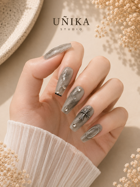 Bruma Plateada | Uñas Press On Hechas a Mano