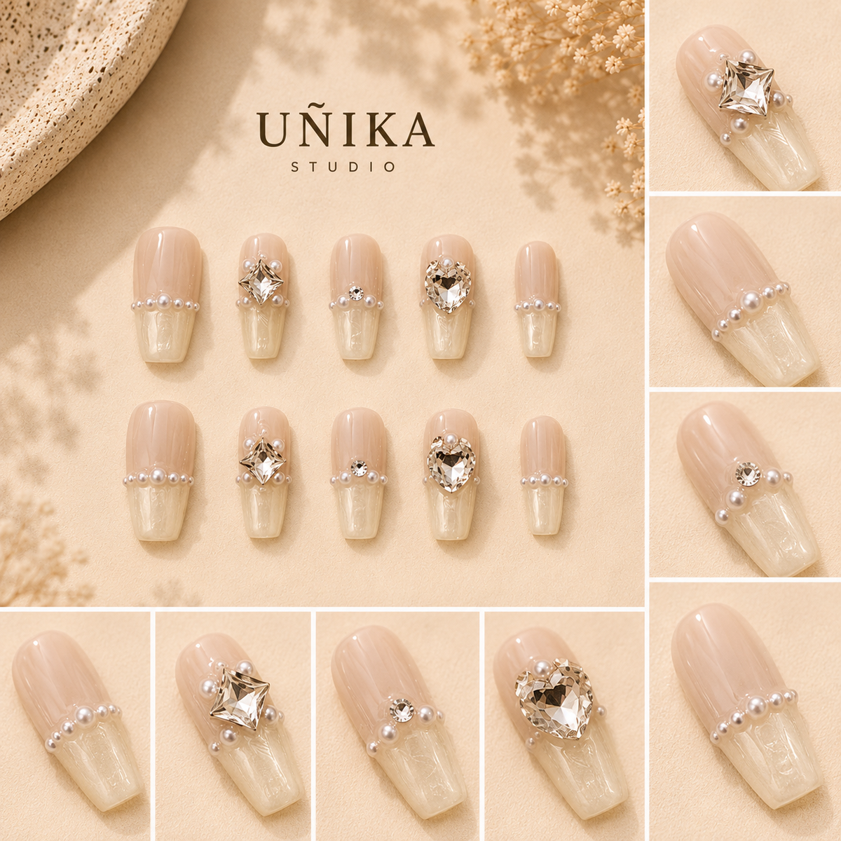 Tiara de Perlas | Uñas Press On Hechas a Mano