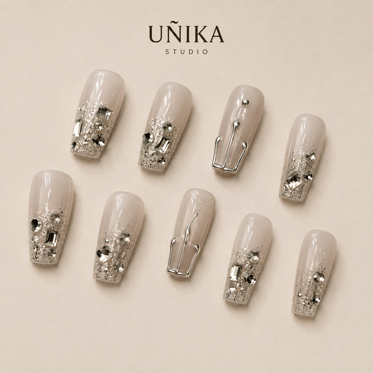 Champán Cristal | Uñas Press On Hechas a Mano