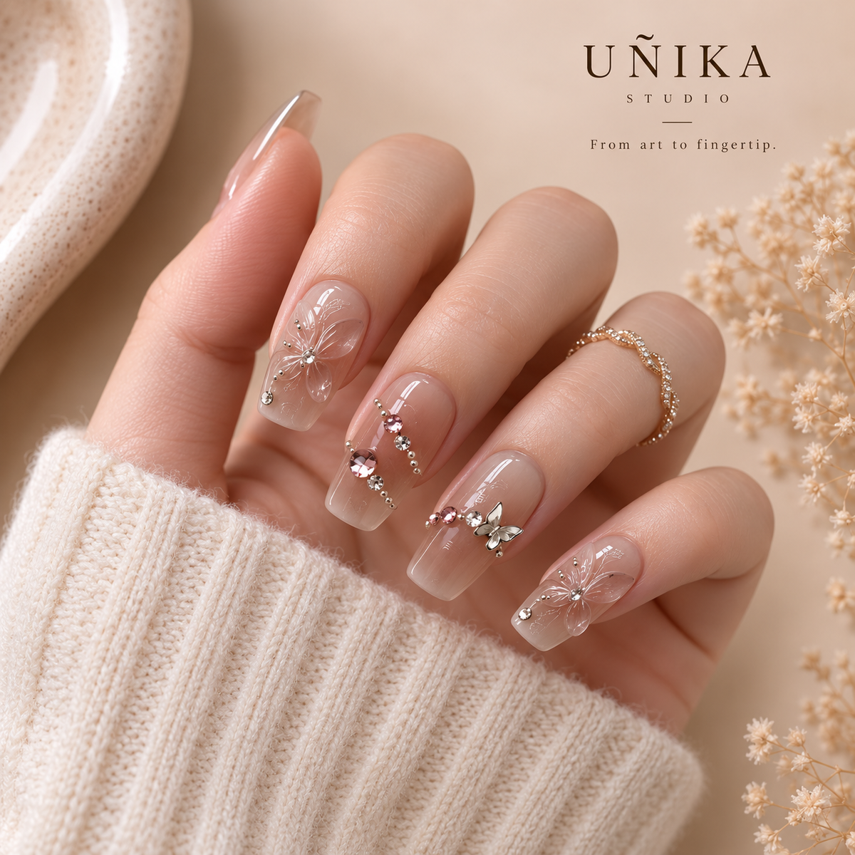 Mariposa Cristal | Uñas Press On Hechas a Mano