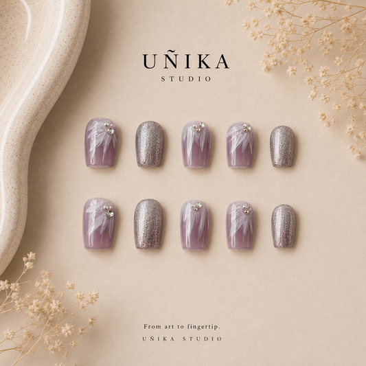 Pluma Lavanda | Uñas Press On Hechas a Mano