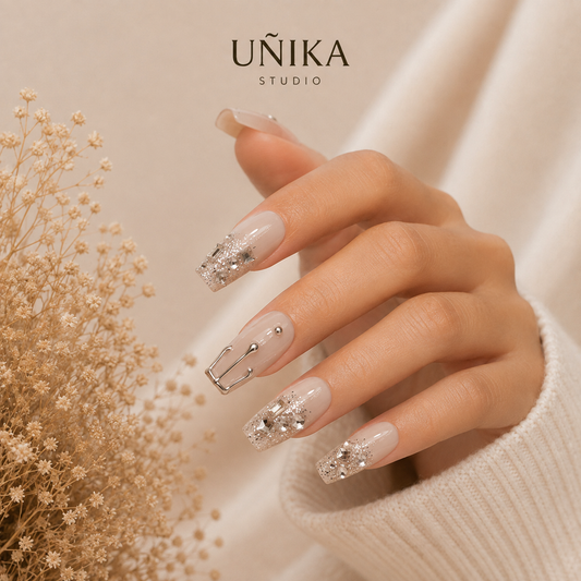Champán Cristal | Uñas Press On Hechas a Mano