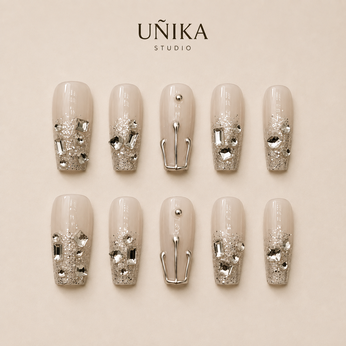 Champán Cristal | Uñas Press On Hechas a Mano