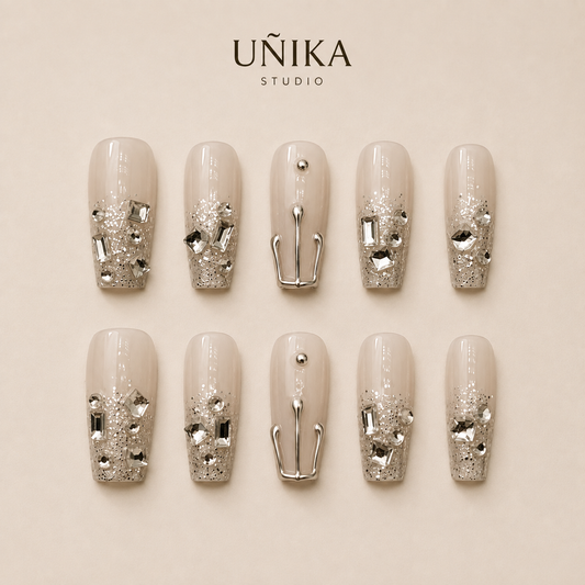Champán Cristal | Uñas Press On Hechas a Mano