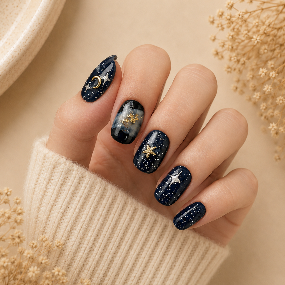 Cosmos Azul | Uñas Press On Hechas a Mano