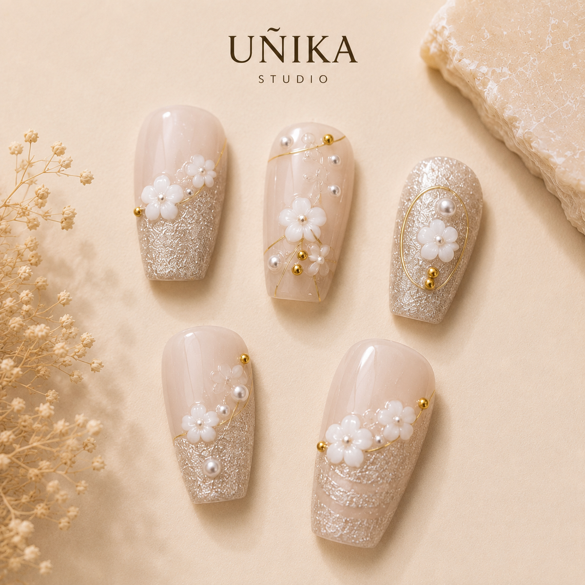 Jardín Perla | Uñas Press On Hechas a Mano