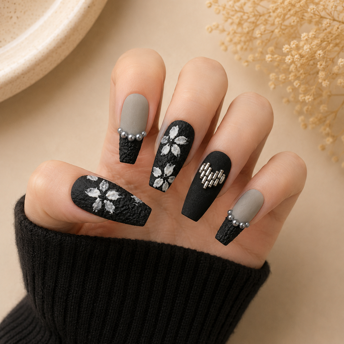 Elegancia Negra | Uñas Press On Hechas a Mano