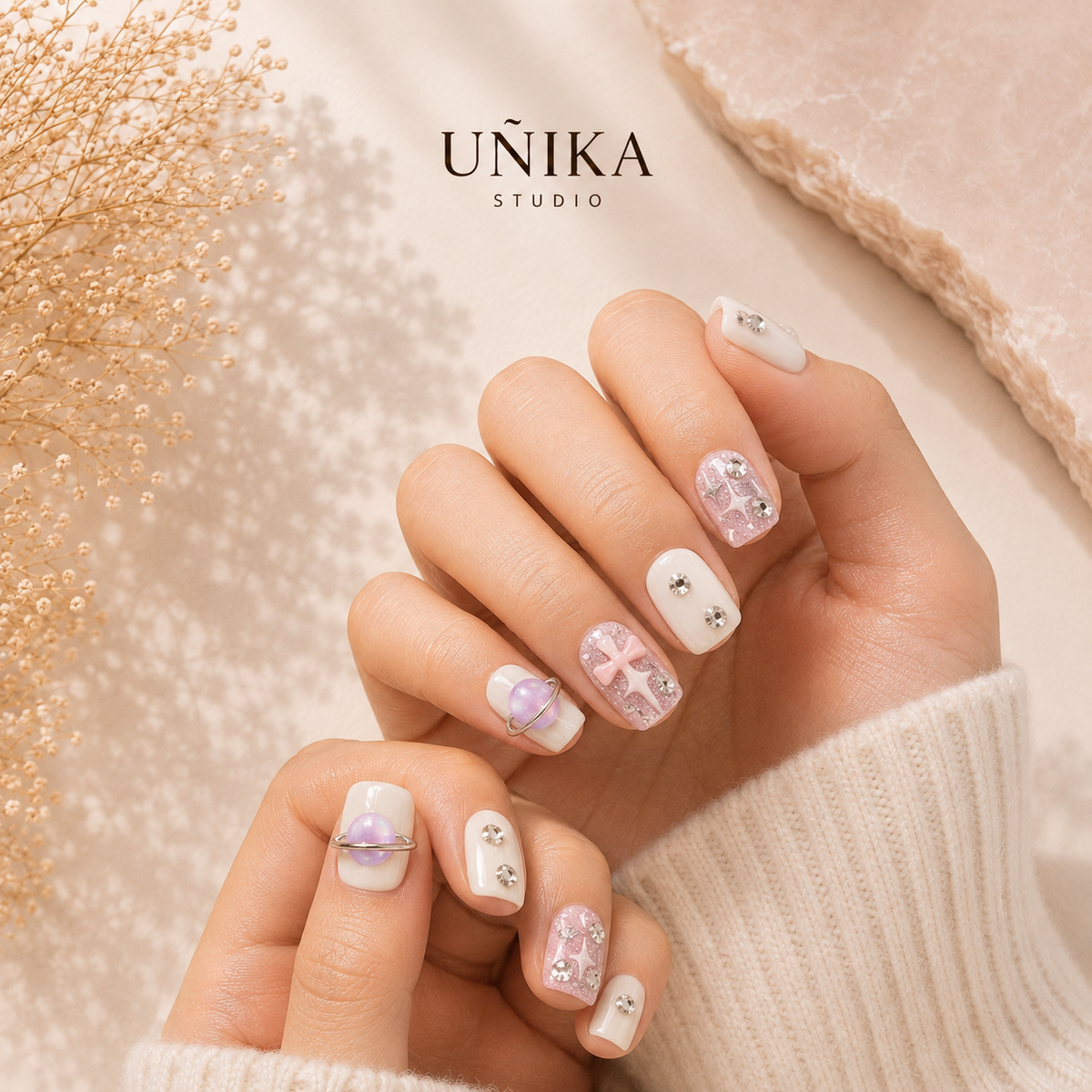 Saturno Rosa | Uñas Press On Hechas a Mano