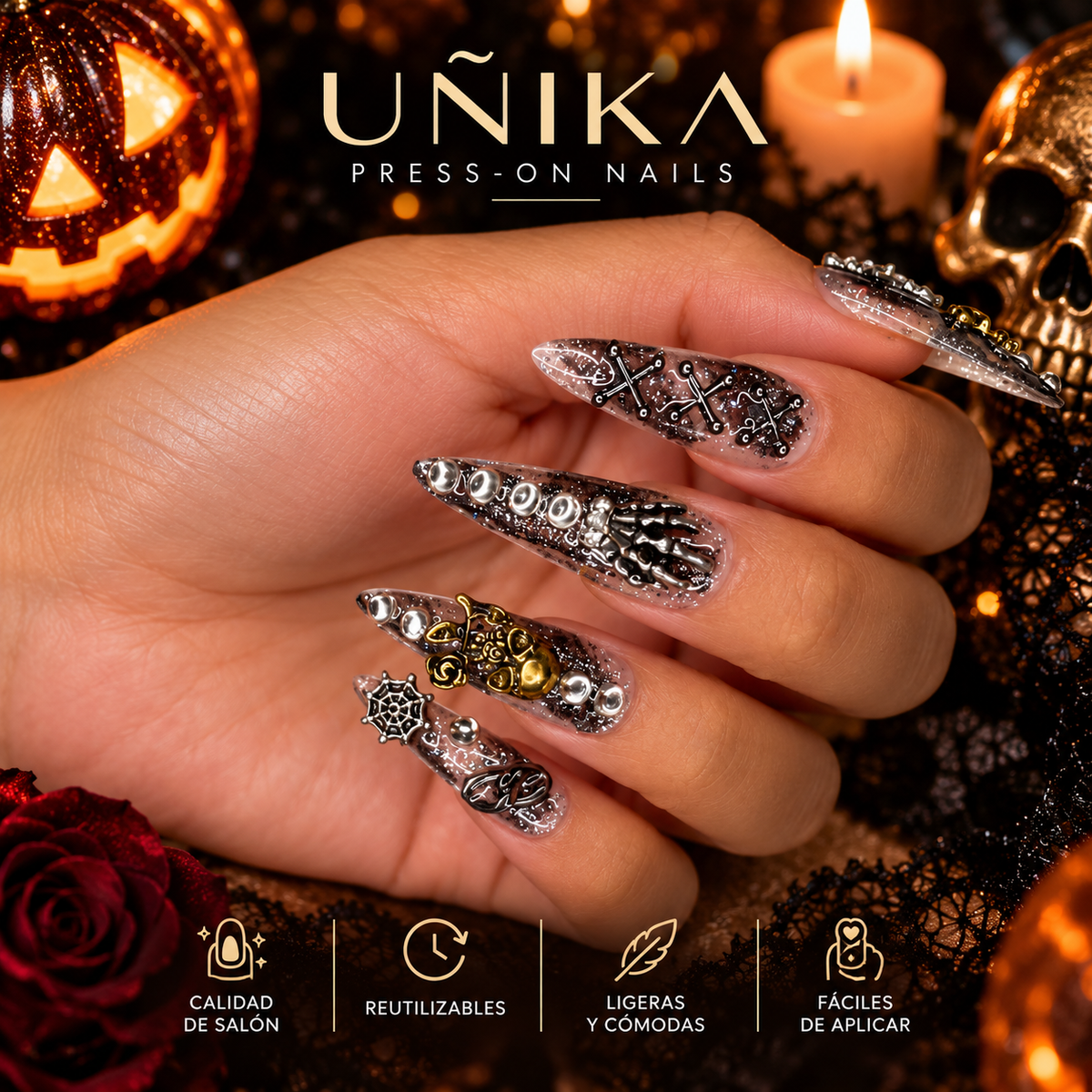 Colección Halloween A01S006 | Uñas Press On Hechas a Mano