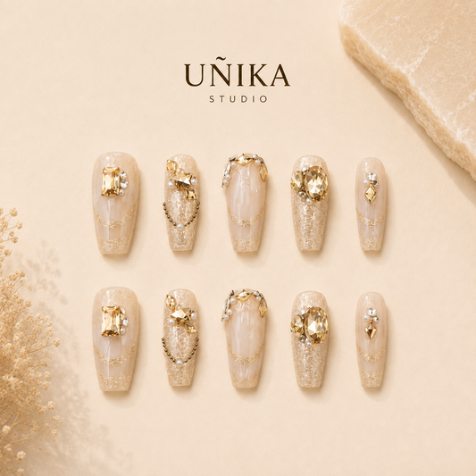 Destello Dorado | Uñas Press On Hechas a Mano