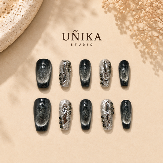 Carbón Estelar | Uñas Press On Hechas a Mano