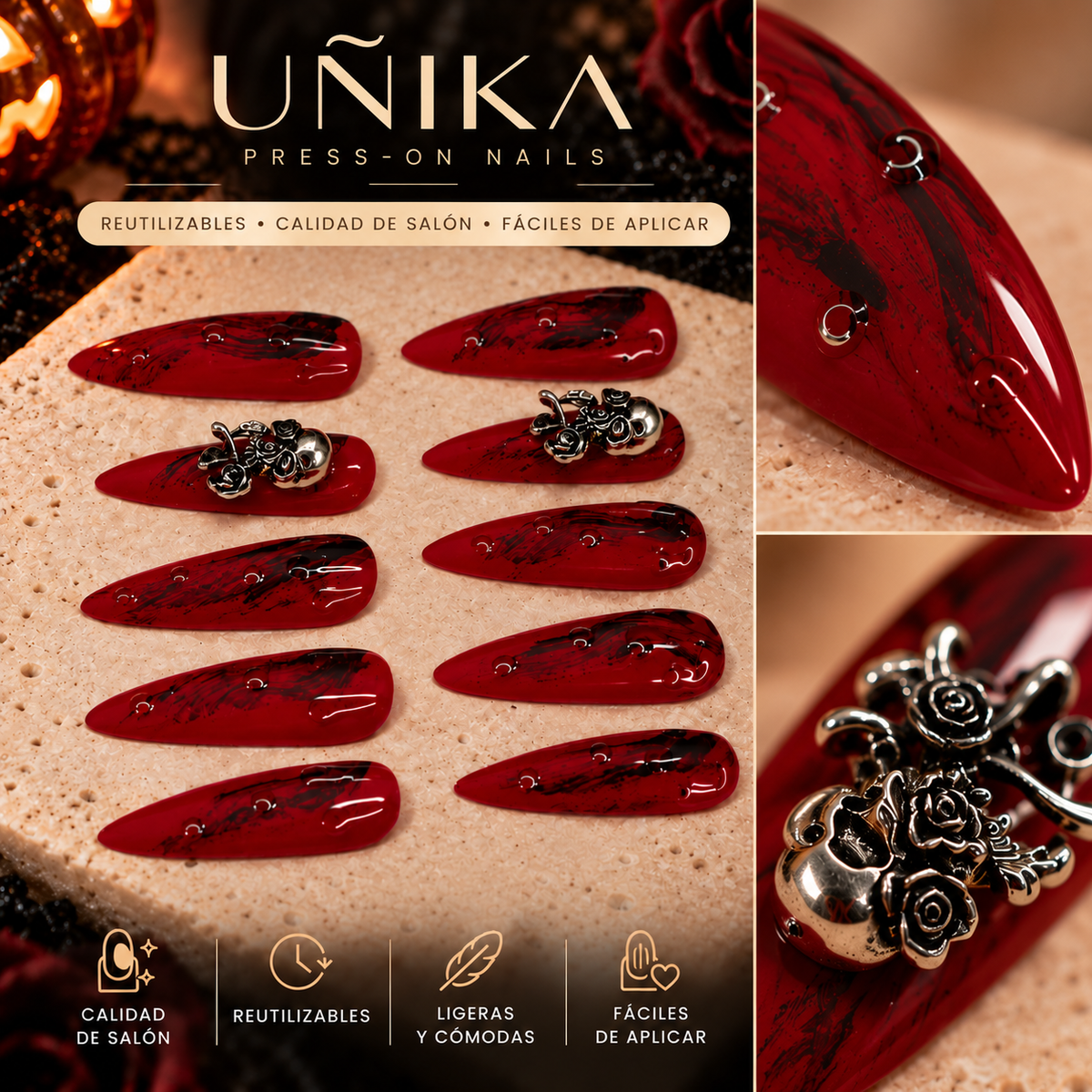 Colección Halloween A01S008 | Uñas Press On Hechas a Mano